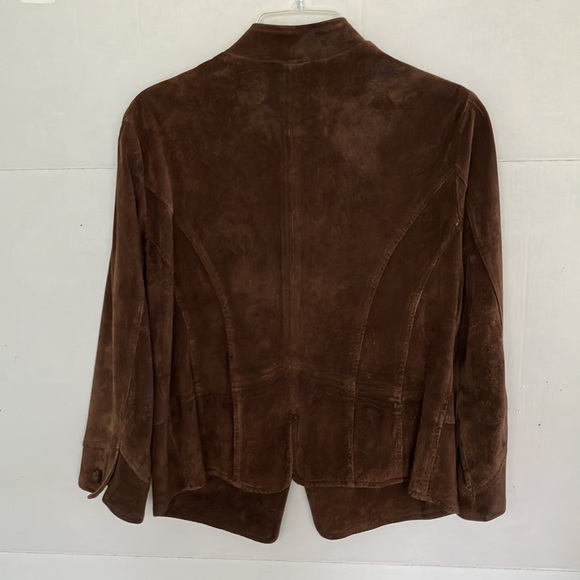 J.Jill 90’s chocolate brown genuine suede toggle coat size medium petite - Picture 10 of 14